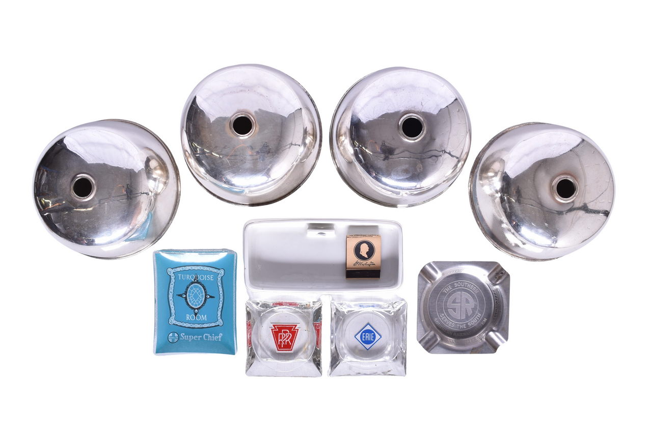5223 - Mixed Group of Railroad Ashtrays and Pullman Silver Hot Food Covers - Chesapeake & Ohio, Santa Fe, Erie, and More thumbnail