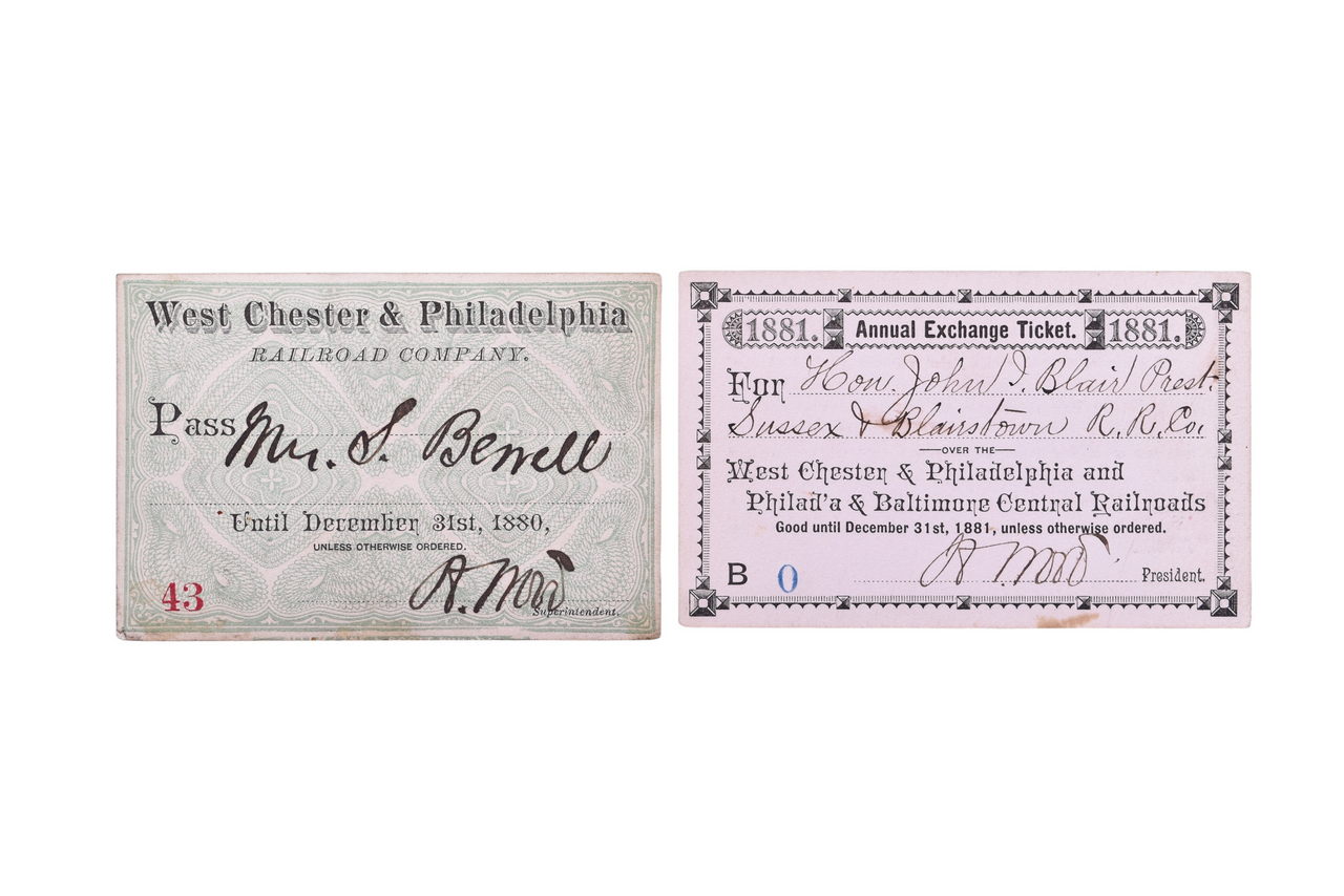 5242 - 1880 and 1881 West Chester & Philadelphia Railroad Annual Passes thumbnail
