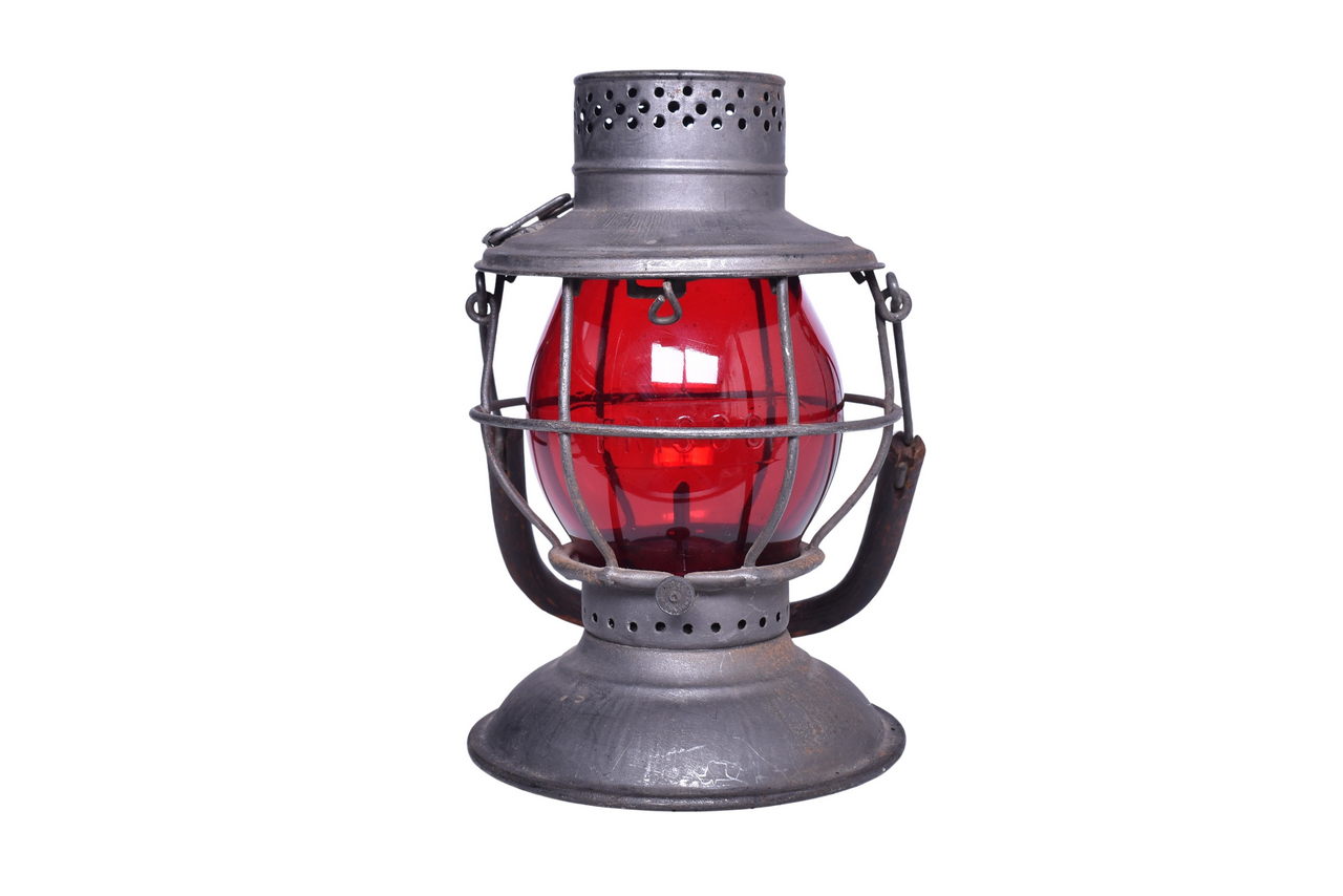 5245 - Handlan Bell Bottom Railroad Lantern w/ FRISCO Red Cast Tall Globe thumbnail