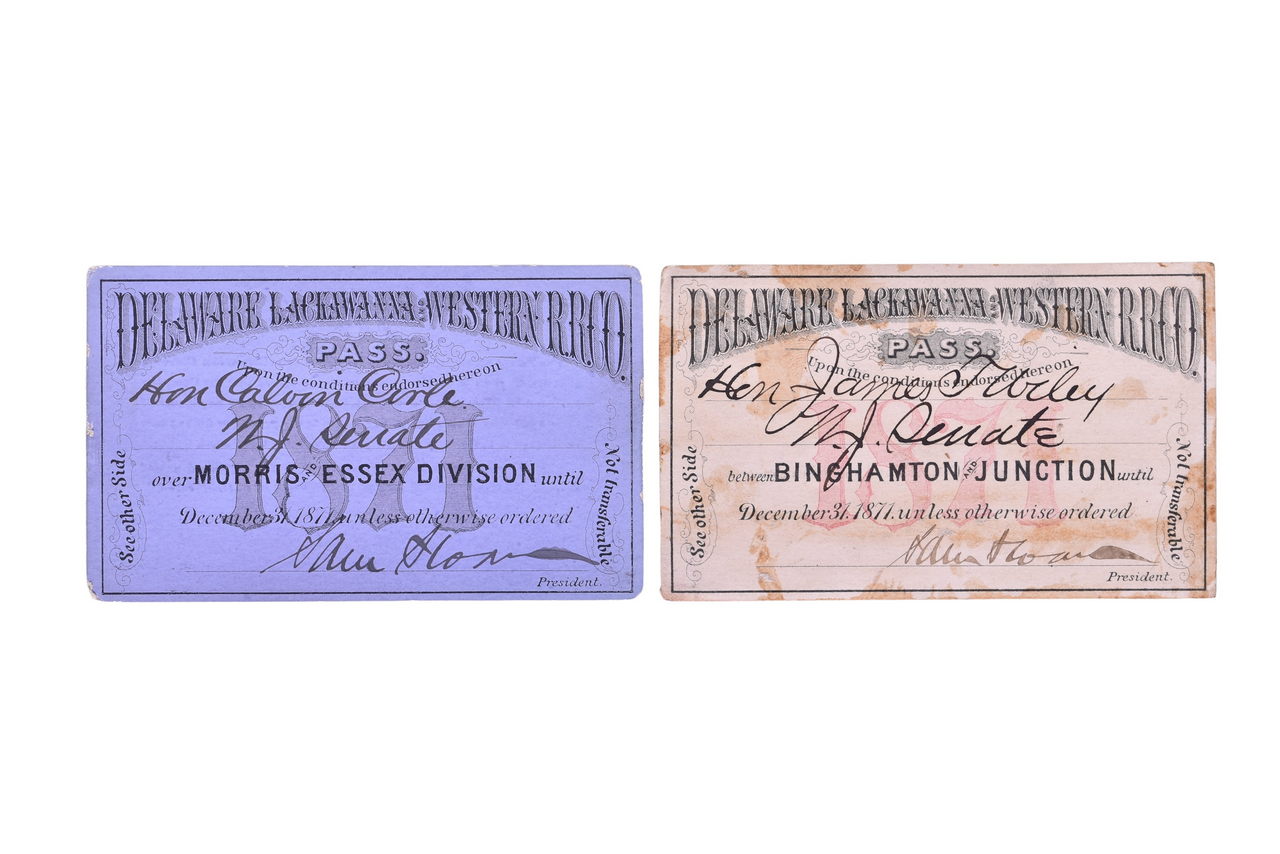 5248 - Pair of 1871 Delaware Lackawanna and Western Railroad Annual Passes for New Jersey Senate Members thumbnail