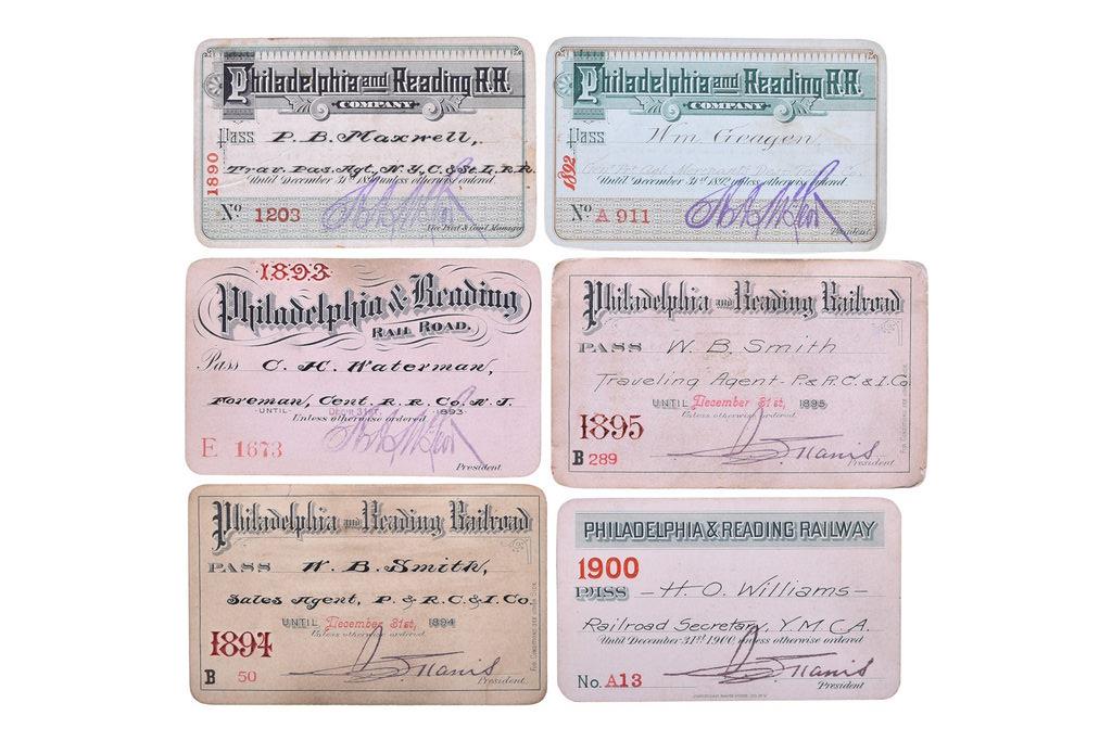 5252 - Six Philadelphia and Reading Railroad Annual Passes - 1890, 1892, 1893, 1894, 1895, 1900 thumbnail