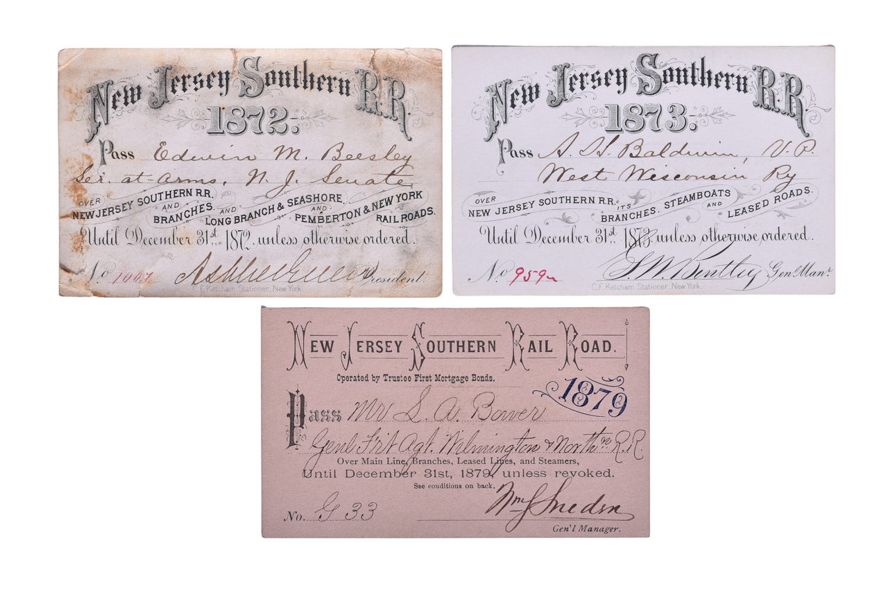 5255 - Three New Jersey Southern Railroad Annual Passes - 1872, 1873, and 1879 thumbnail