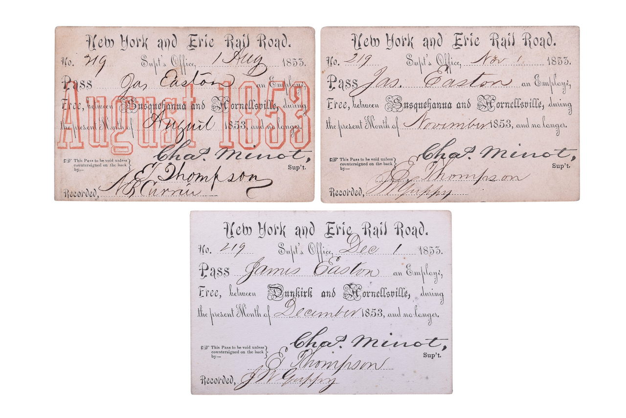 5259 - Three New York and Erie Railroad 1853 Monthly Passes - August, November, and December thumbnail
