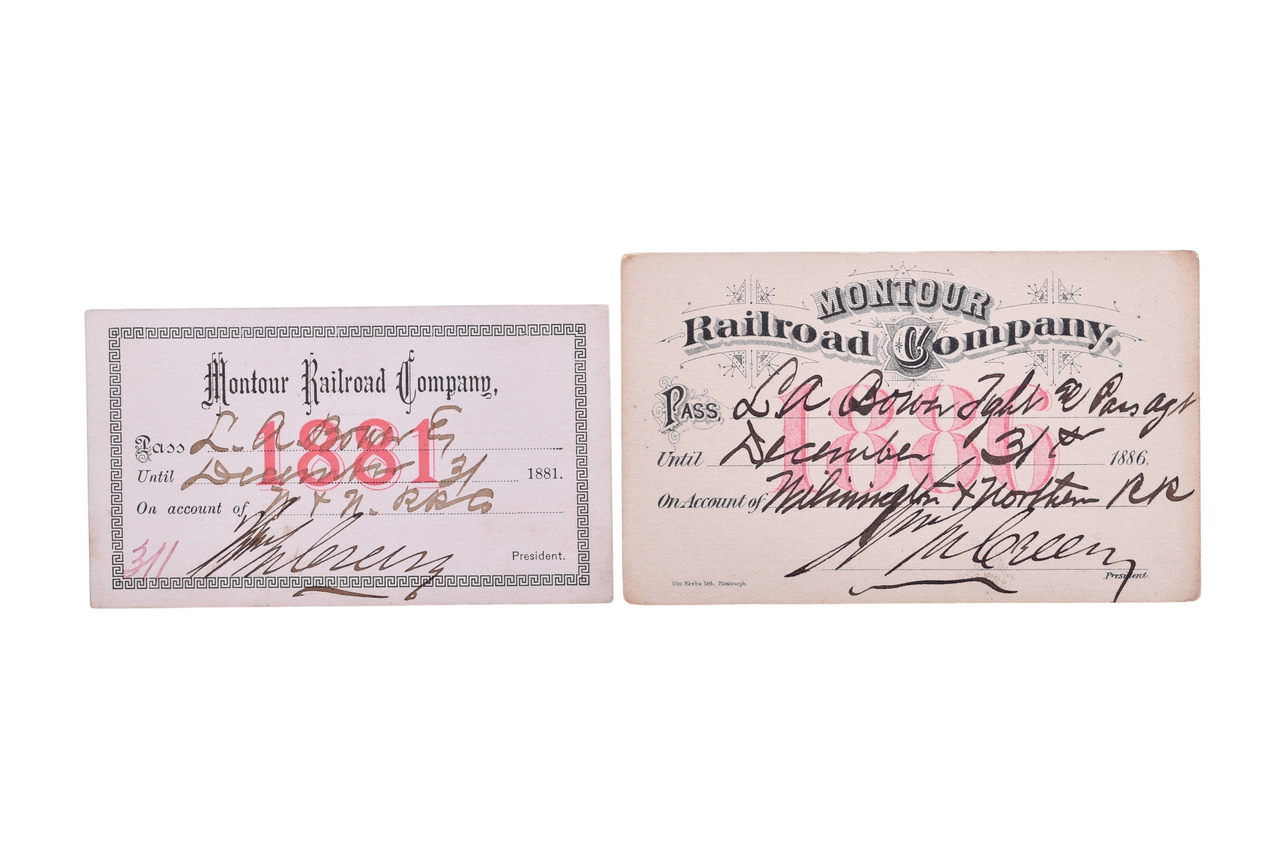 5277 - Pair of Montour Railroad Company Annual Passes - 1881 and 1886 thumbnail