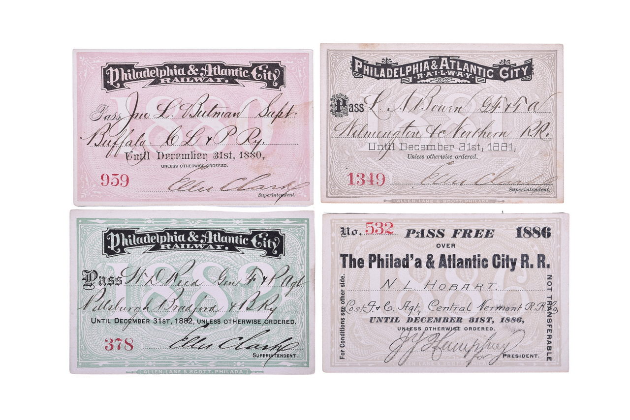 5279 - Four Philadelphia & Atlantic City Railway Annual Passes - 1880, 1881, 1882, 1886 thumbnail