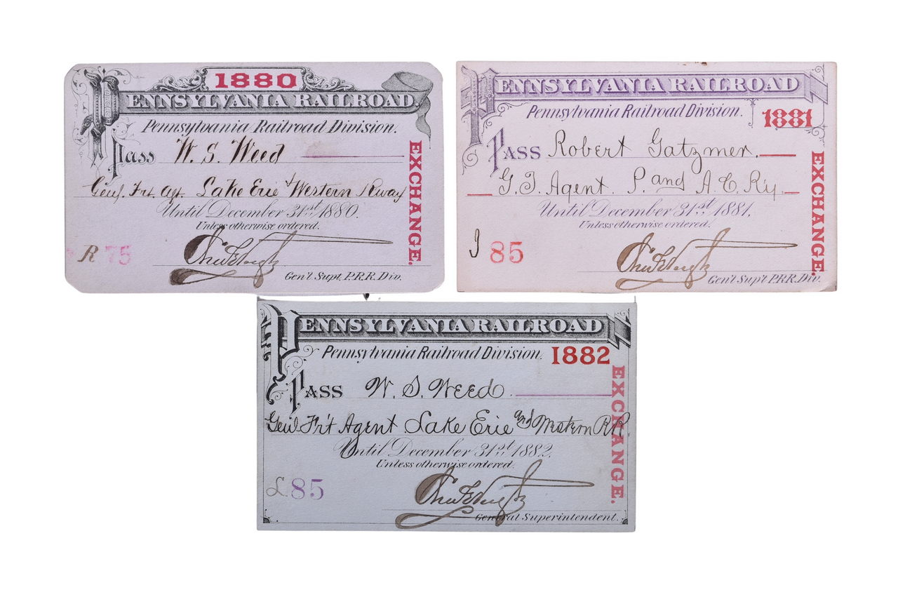 5289 - Three Pennsylvania Railroad Annual Exchange Passes - 1880, 1881, 1882 thumbnail