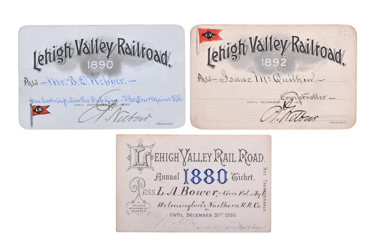 5295 - Three Lehigh Valley Railroad Annual Passes - 1880, 1890, 1892 thumbnail