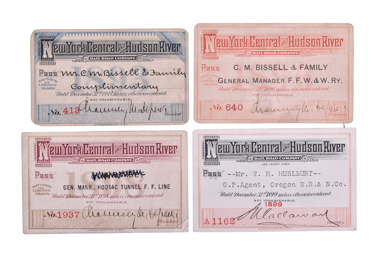 5297 - Four New York Central and Hudson River Railroad Annual Passes - 1893, 1896, 1898, 1899 thumbnail