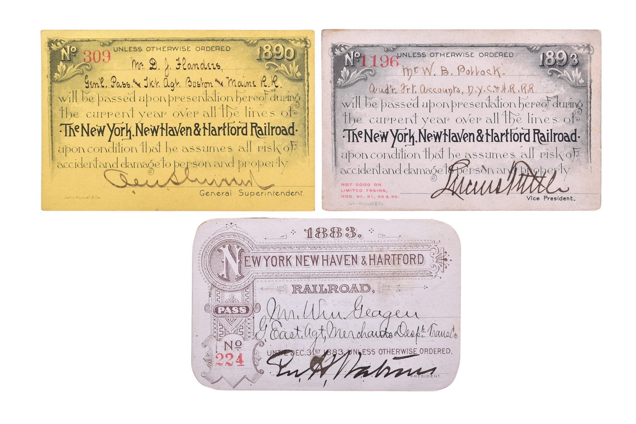 5299 - Three New York New Haven & Hartford Railroad Annual Passes - 1883, 1890, and 1893 thumbnail