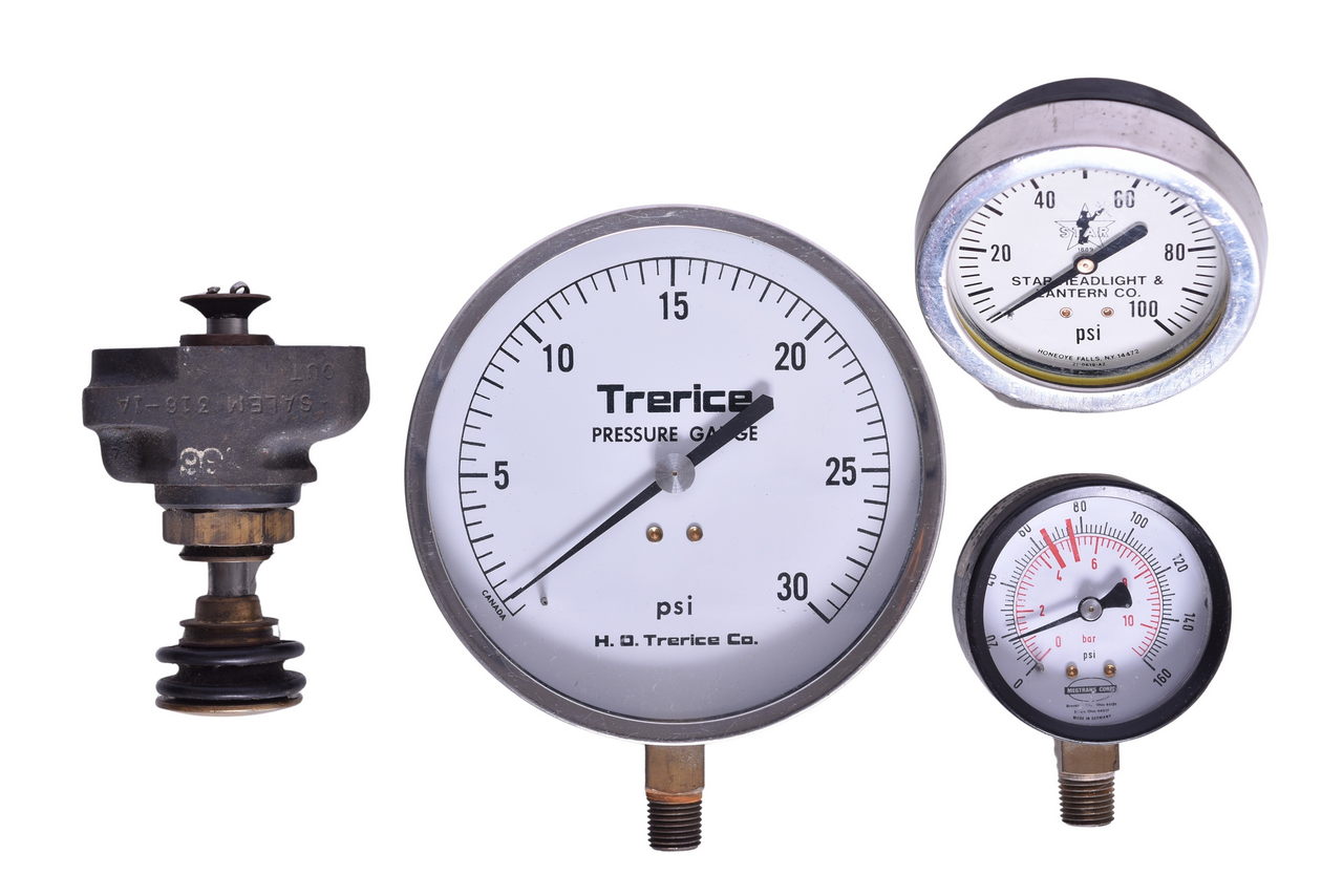 5320 - Trio of Pressure Gauges and Bell Valve - Trerice, Star Headlight & Lantern Co., Megtrans Corp. thumbnail