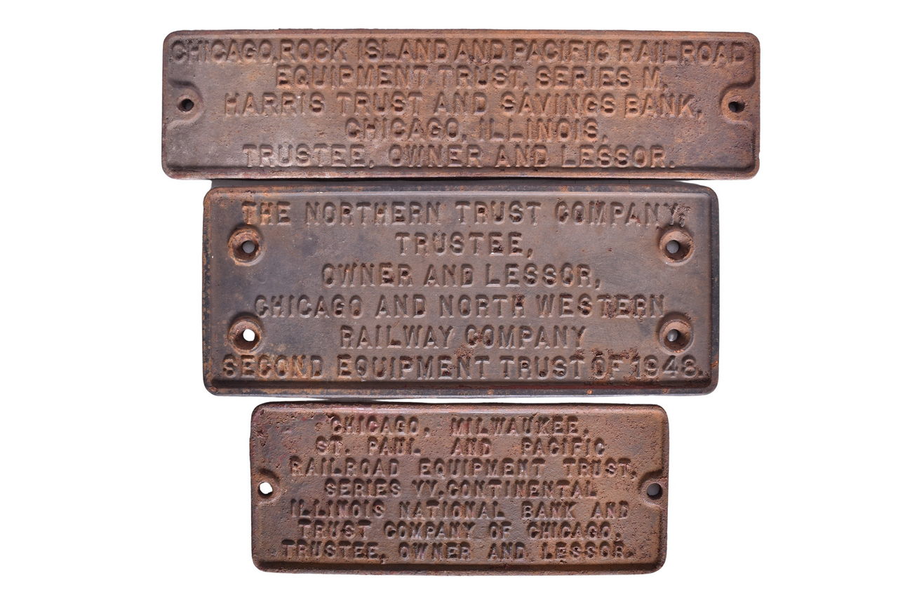 5333 - Three Cast Iron Railroad Trust Plates - Rock Island, Milwaukee Road, and Chicago and North Western thumbnail