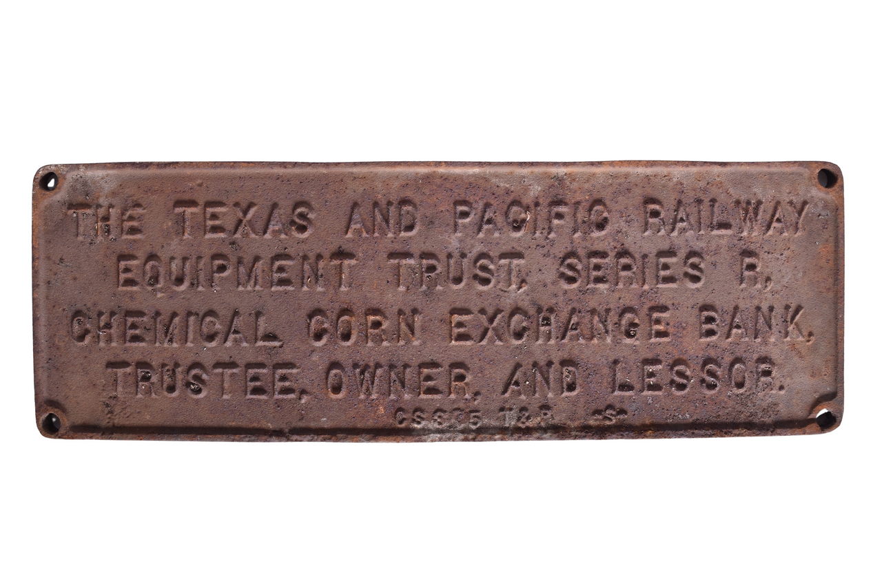 5335 - Texas and Pacific Railway Cast Iron Equipment Trust Plate thumbnail