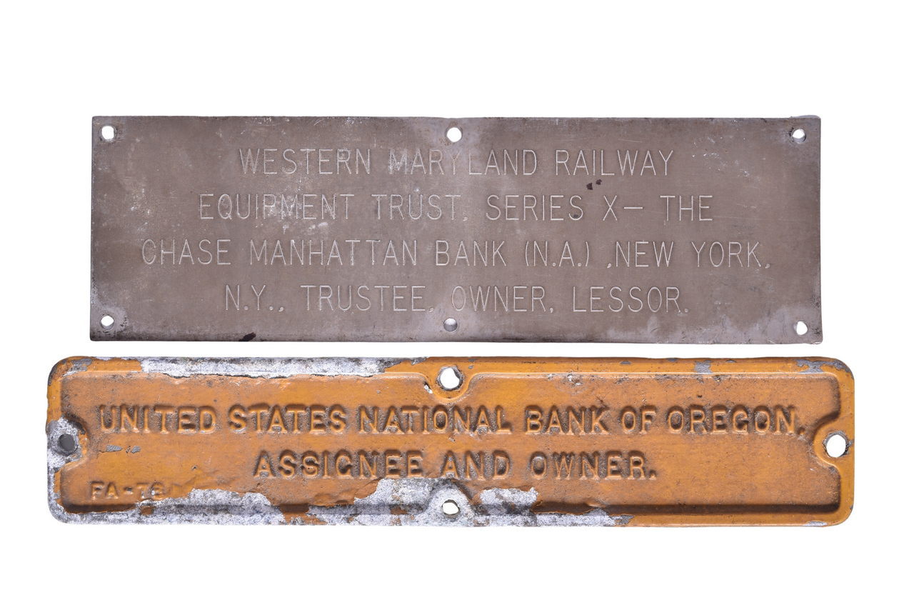 5402 - Pair of Railroad Trust Plates - Western Maryland and US National Bank of Oregon thumbnail
