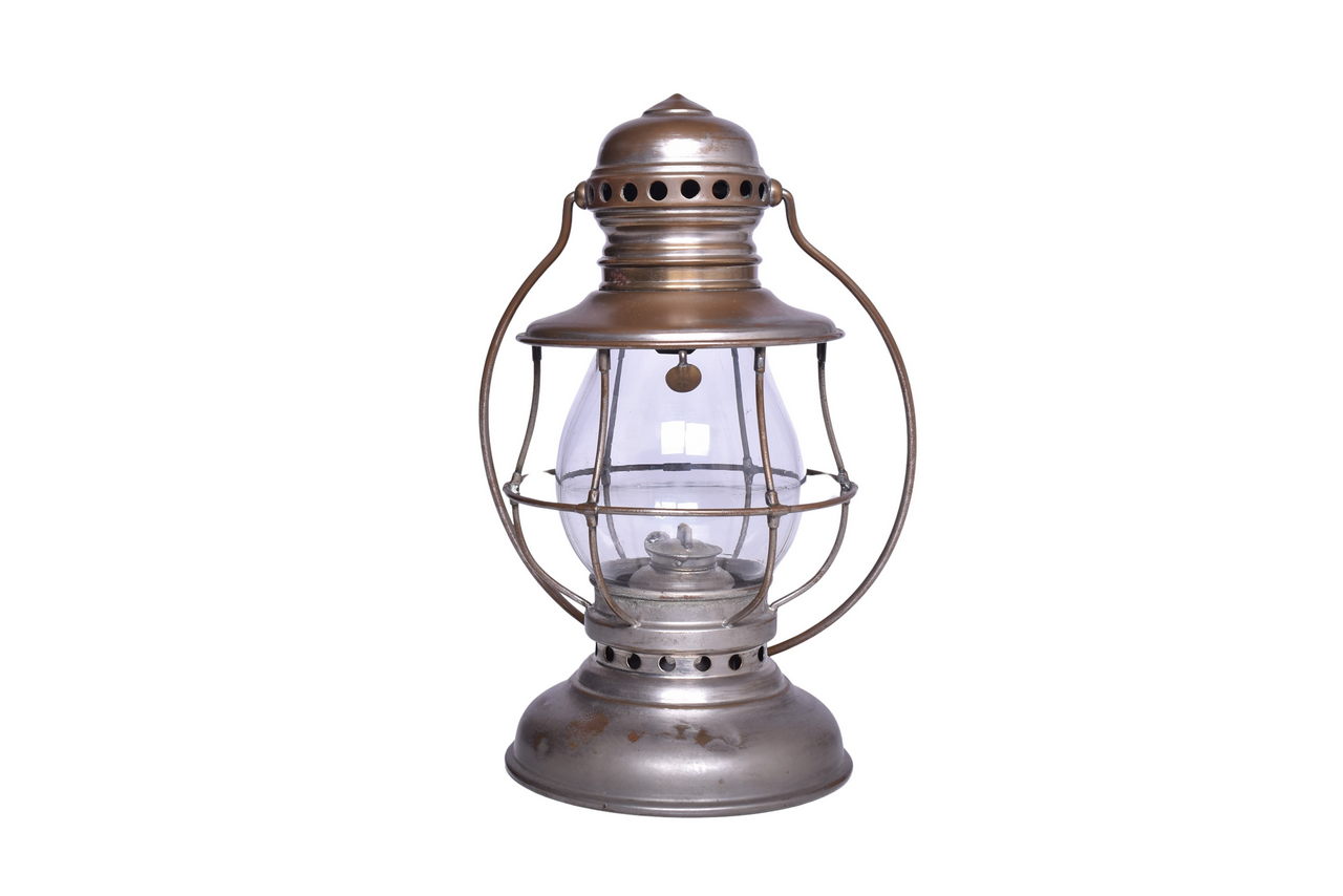 5457 - Handlan Nickel Plated Brass Bell Bottom Conductors Lantern w/ Macbeth No. 210 Extended Base Clear Globe thumbnail