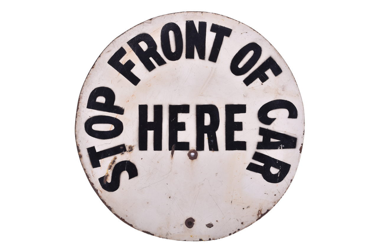 5468 - Stop the Front of Car Here - Steel Railroad / Interurban Sign thumbnail