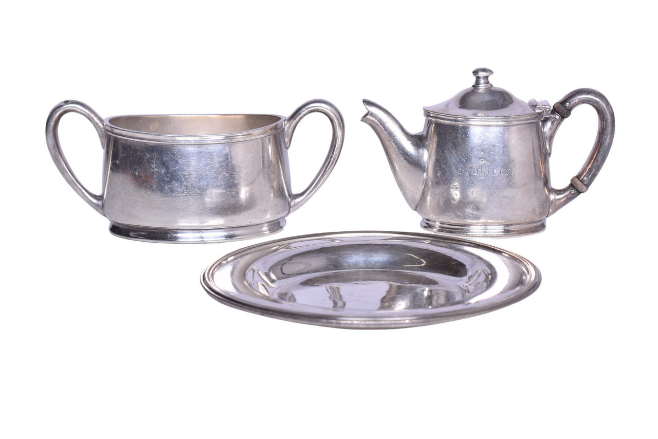 5483 - Southern Railway Silver Coffee Pot, Sugar Bowl, and Plate thumbnail