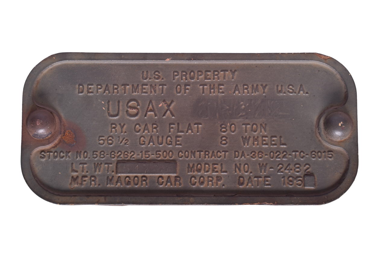 5582 - United States Army 80 Ton Flat Car Builders Plate thumbnail