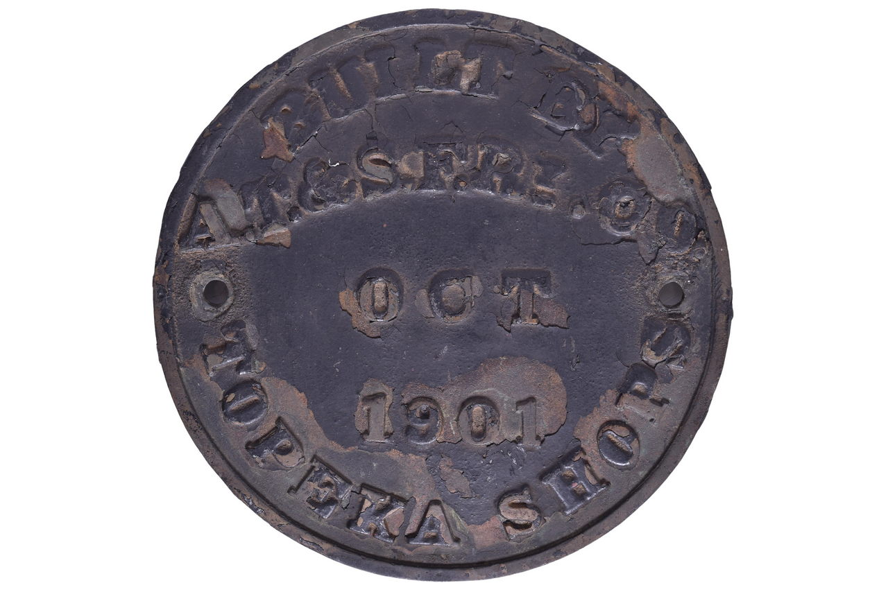 5591 - Topeka Shops Santa Fe Railroad #998 2-8-0 Steam Locomotive Builders Plate thumbnail