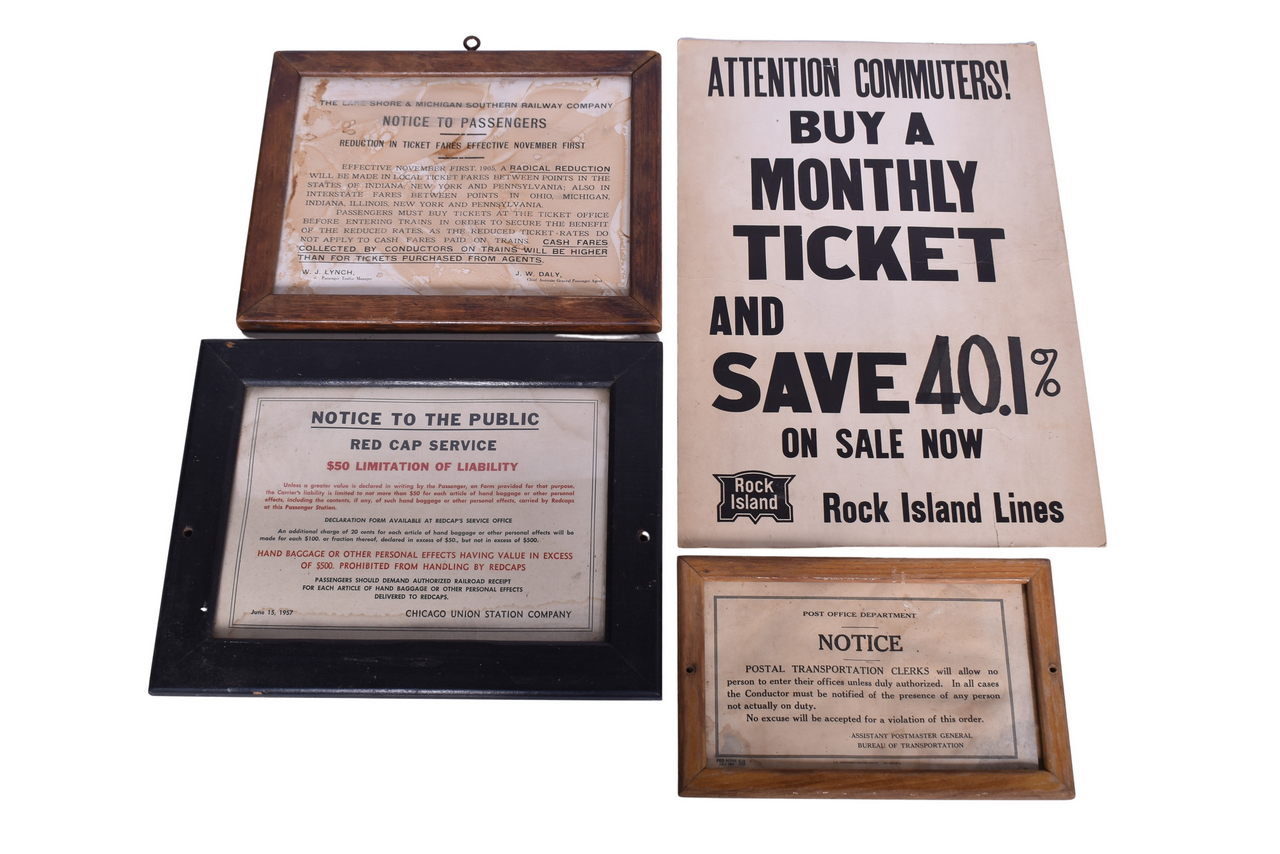 5602 - Four Railroad Notices - Rock Island, Lake Shore & Michigan Southern Railway, Chicago Union thumbnail