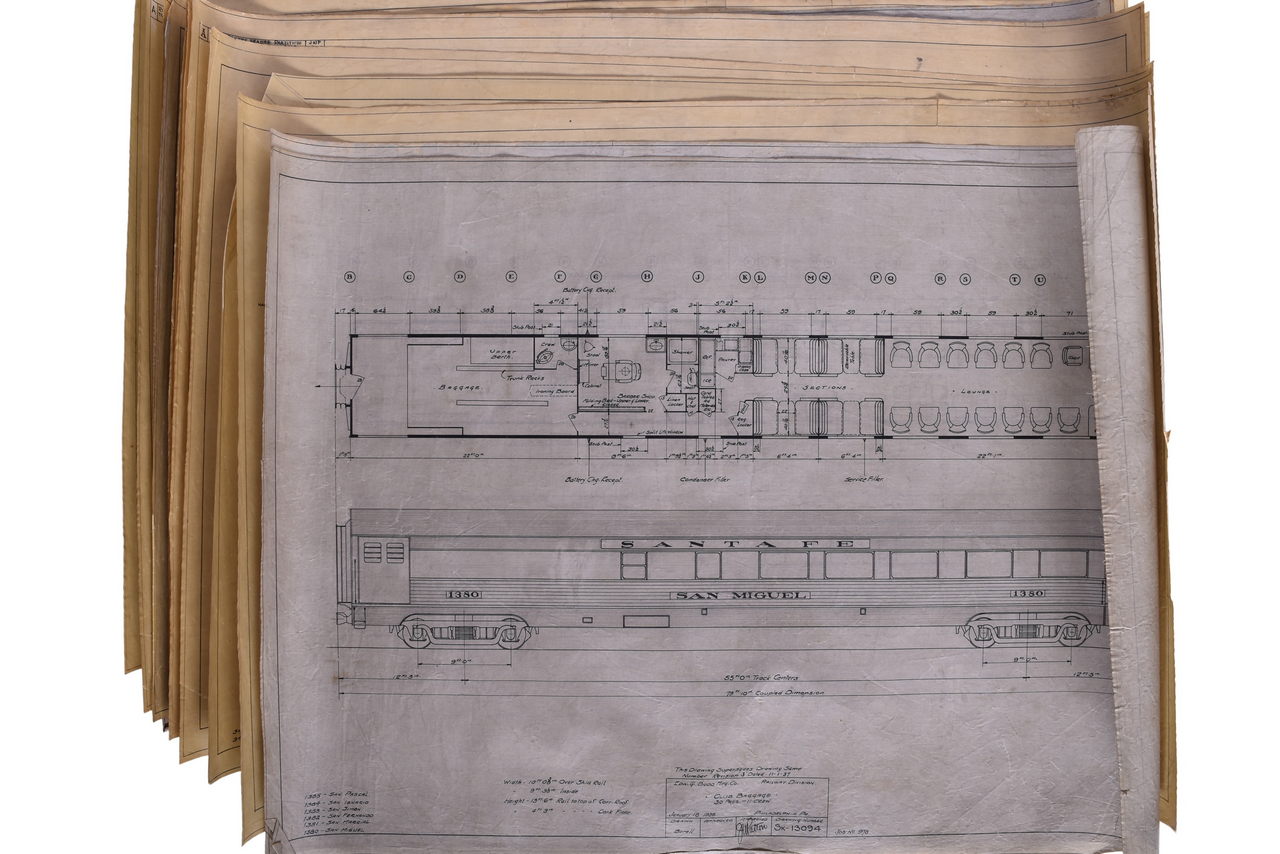 5617 - Fourteen Original 1938 Budd Company Santa Fe Railroad Passenger Car Drawings thumbnail