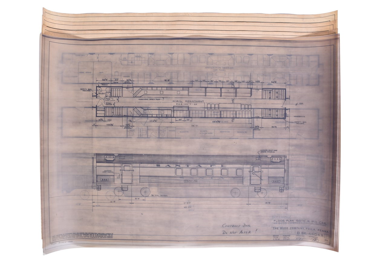 5629 - Four Original Budd Company Santa Fe Railroad Passenger Car Drawings Dated 1951 and 1963 thumbnail