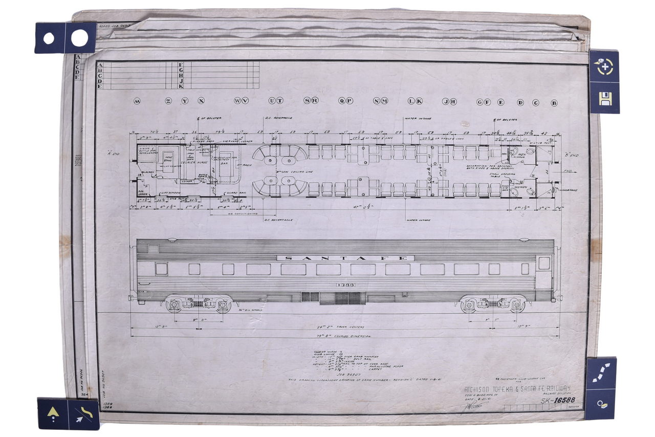 5637 - Six Original 1941 Budd Company Santa Fe Railroad Passenger Car Drawings thumbnail