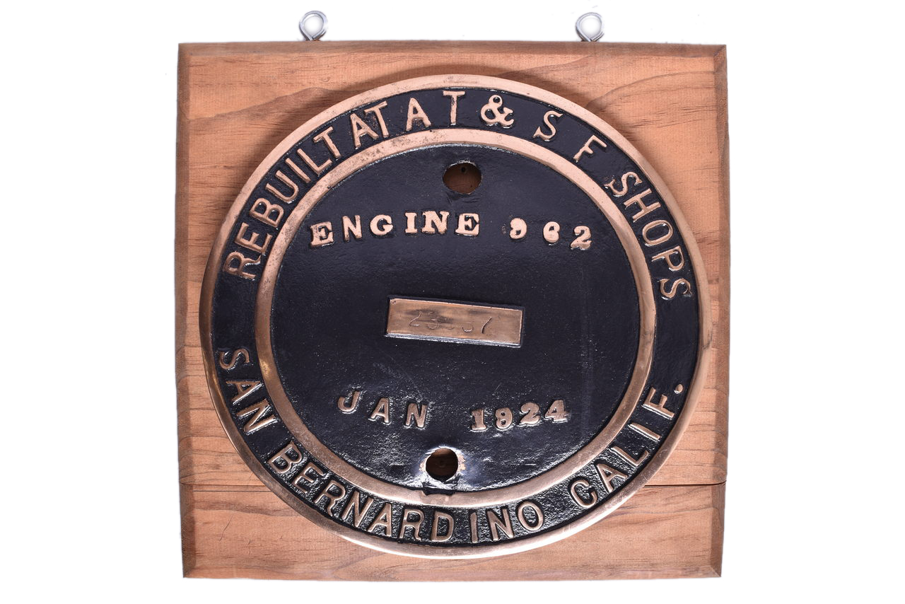 5639 - San Bernardino Shops Santa Fe Railroad #962 2-10-2 Steam Locomotive Builders Plate thumbnail