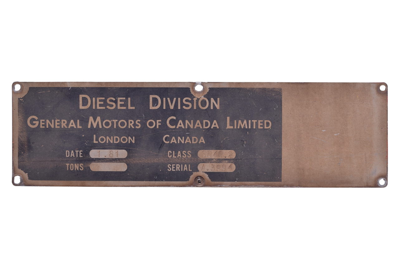 5648 - EMD / Electro-Motive Canadian Pacific Railroad SD40-2 Locomotive Builders Plate - #5987 thumbnail