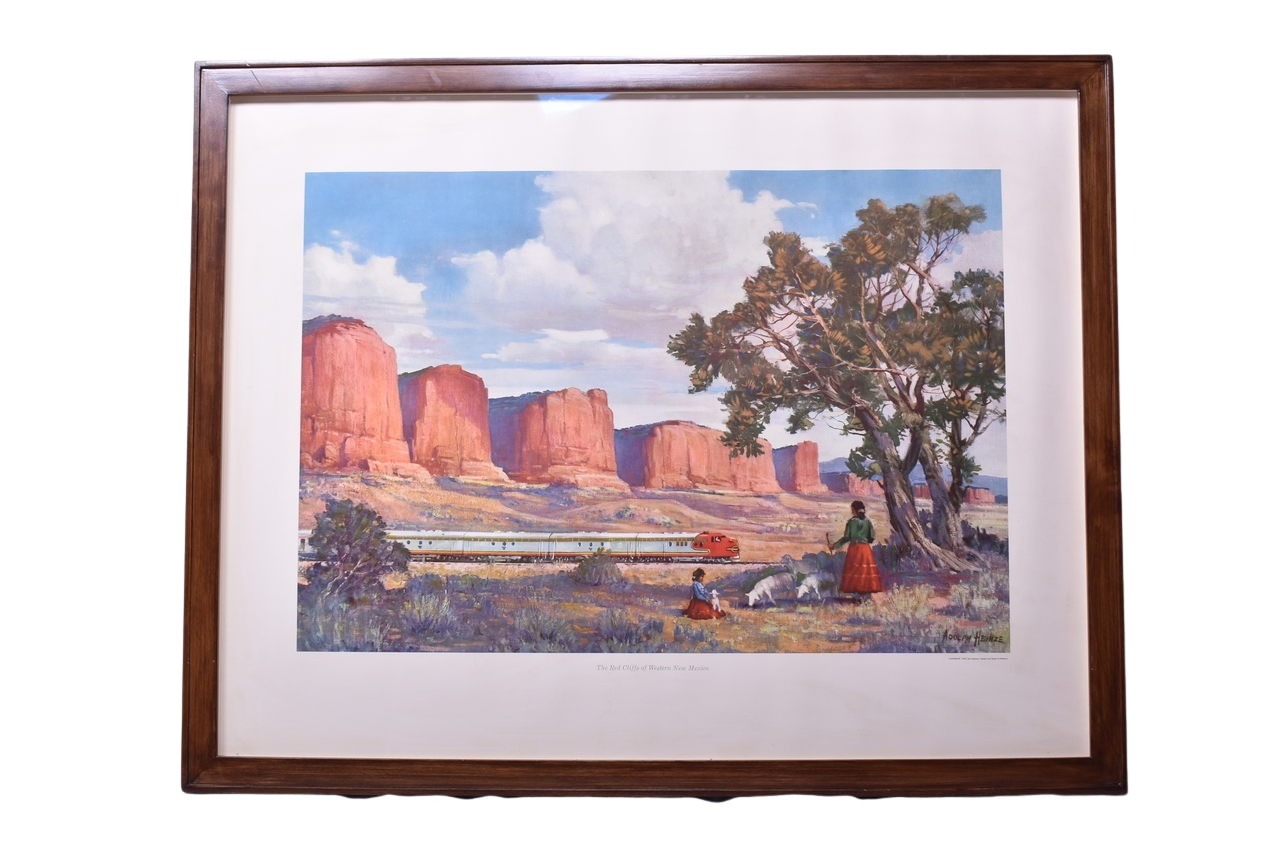 5675 - Santa Fe Railroad Framed Advertising Print - Red Cliffs of Western New Mexico by Adolph Heinze thumbnail