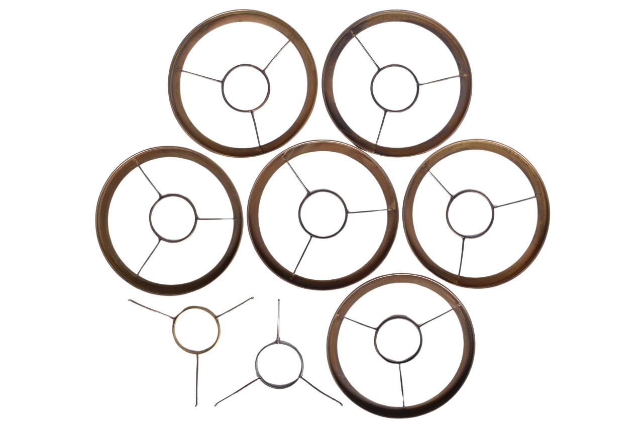 5683 - Eight Brass and Nickel-Plated Lamp Shade Ring Holders for Aladdin Oil Lamps thumbnail