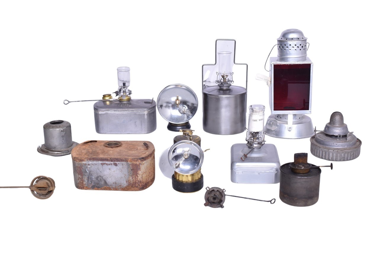 5689 - Group of Railroad Lantern Burner Pots, Founts, Carbide Lamps, Etc. - New Old Stock Handlan, Adlake, Dietz, Justrite thumbnail