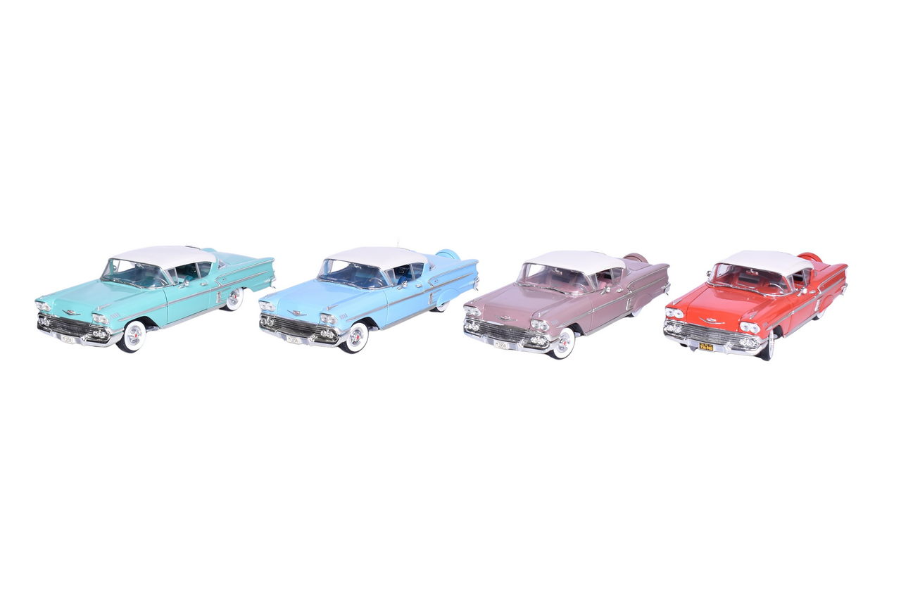 3015 - Four American Muscle 1:18 Die Cast 1958 Chevy Impala Model Cars thumbnail