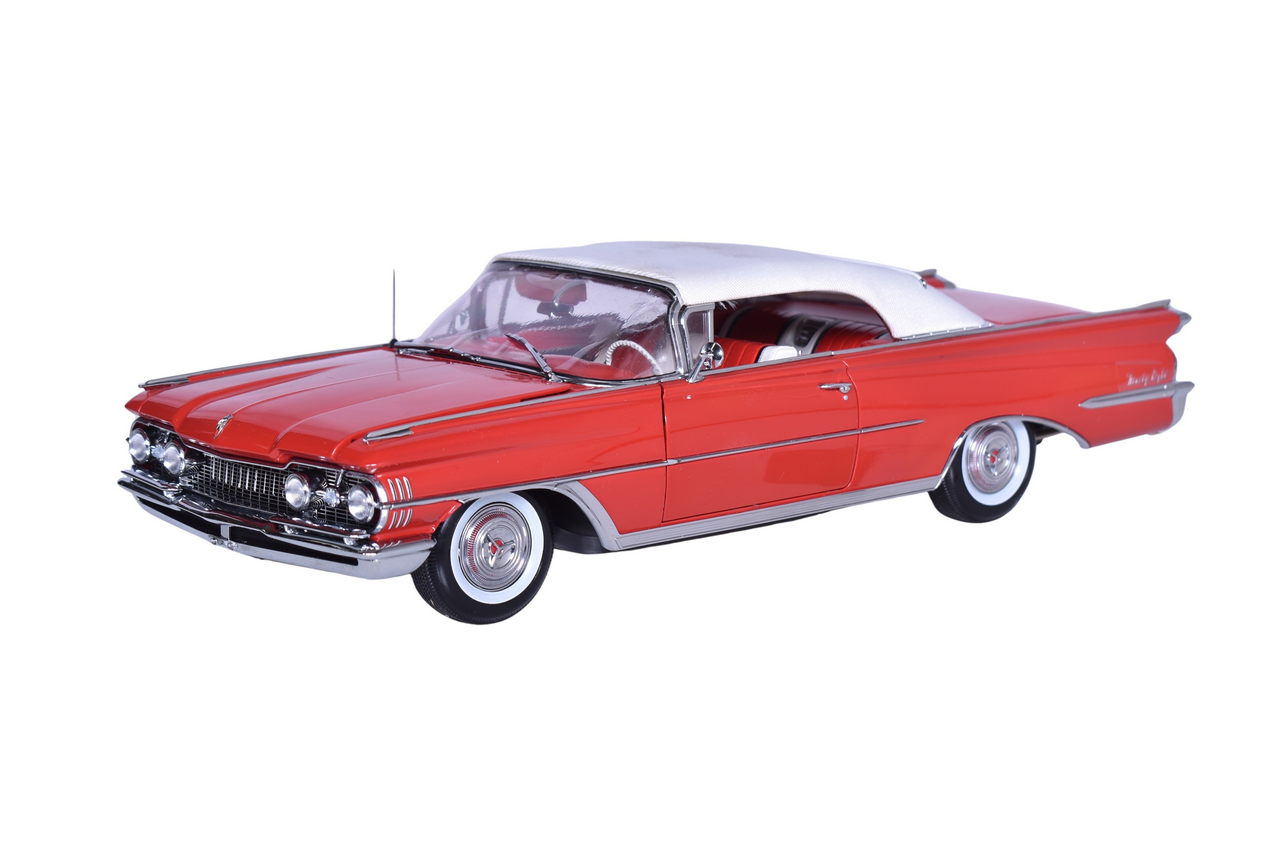 3030 - Sun Star 1:18 Die Cast 1959 Oldsmobile 98 Convertible Car Model - Polaris White, Cardinal Red thumbnail