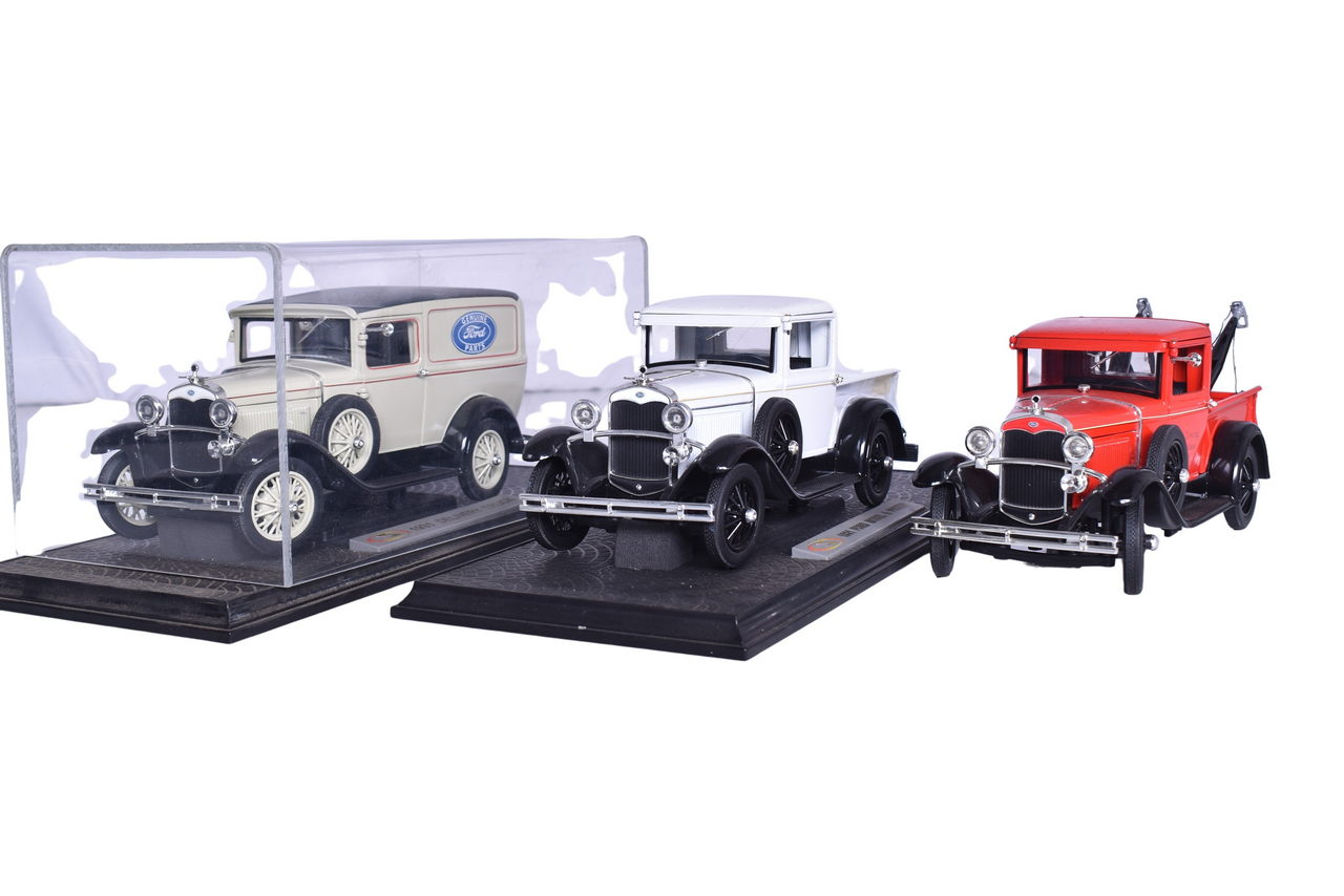 3047 - Three Signature Models 1:18 Die Cast 1931 Ford Model A Pickup and Delivery Truck Models thumbnail