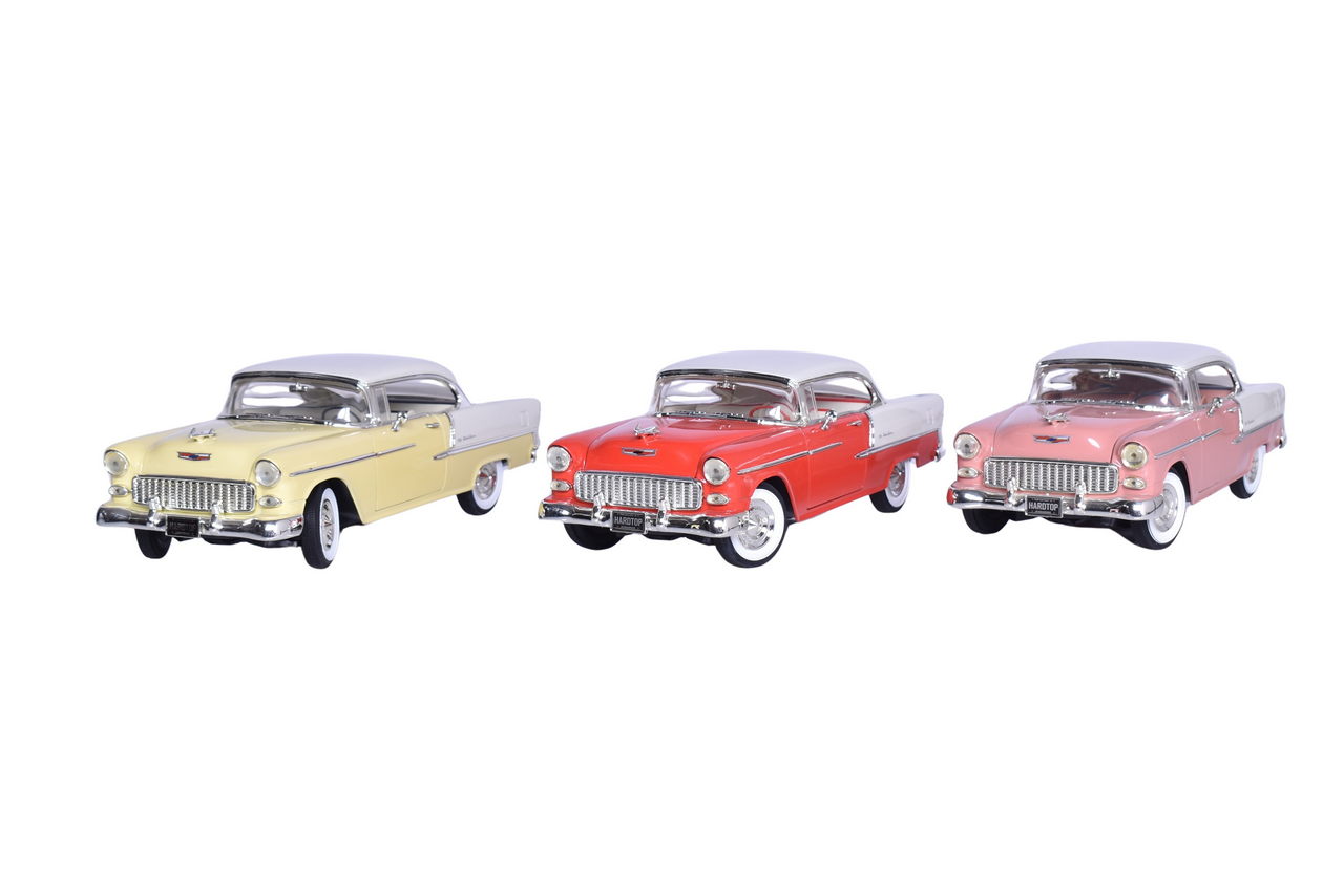 3058 - Three ERTL American Muscle 1:18 Die Cast 1955 Chevy Bel Air Two Tone Models thumbnail