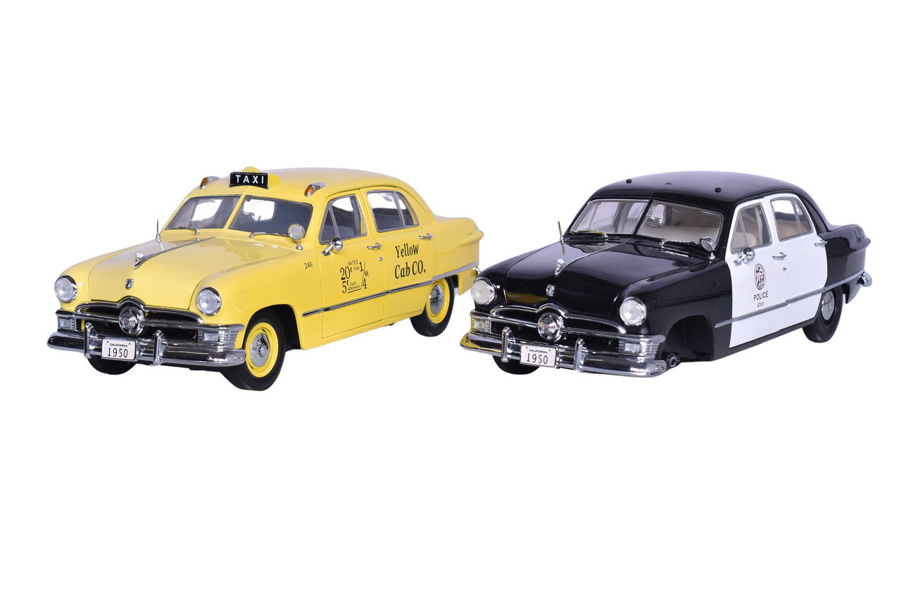 3069 - Two USA Models 1:18 Die Cast 1950 Ford Models - Police and Taxi thumbnail
