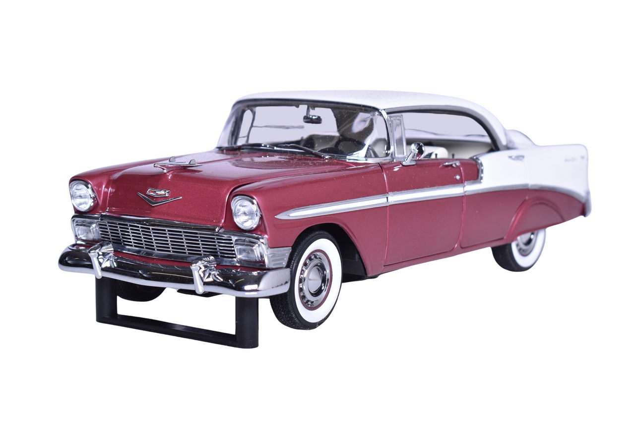 3070 - Precision Miniatures 1:18 Die Cast 1956 Chevy Bel Air Two Tone in India Ivory and Dusk Plum thumbnail