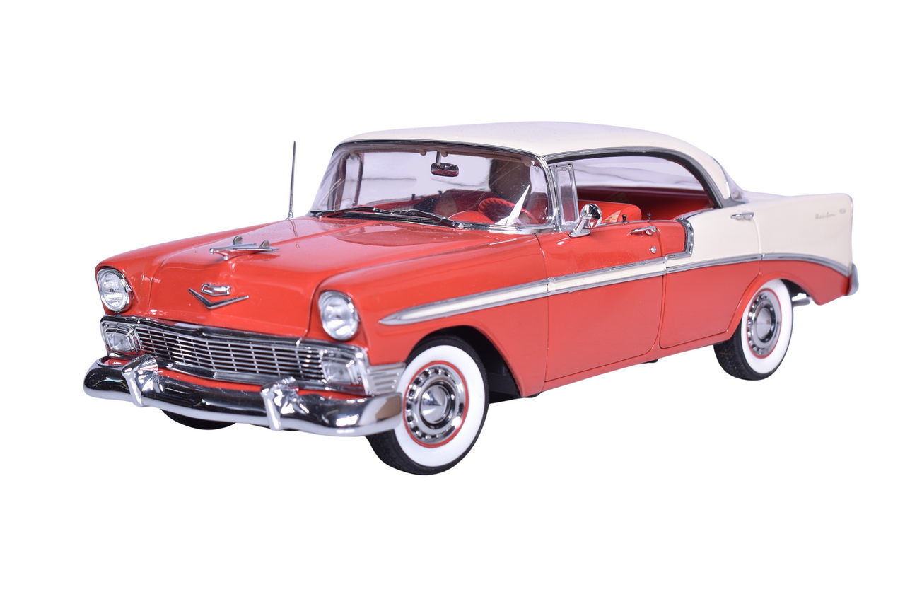 3072 - Precision Miniatures 1:18 Die Cast 1956 Chevy Bel Air Two Tone in India Ivory and Matador Red thumbnail