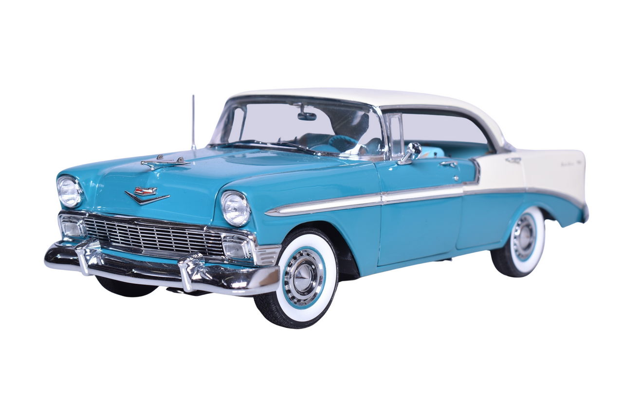 3073 - Precision Miniatures 1:18 Die Cast 1956 Chevy Bel Air Two Tone in India Ivory and Pinecrest Green thumbnail