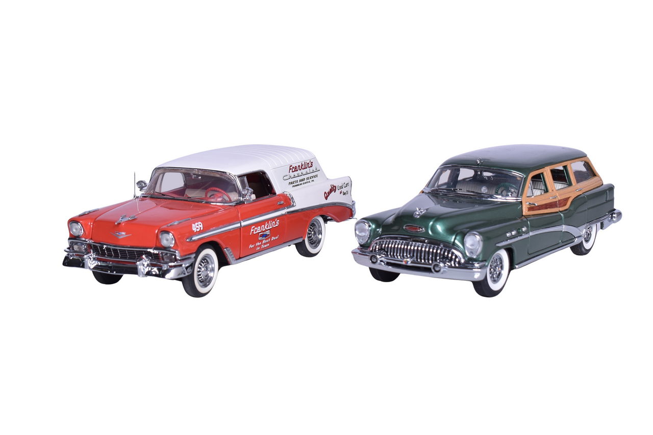 3077 - Pair of 1:24 Die Cast Models - Franklin Mint Chevrolet Nomad, Danbury Mint Buick Estate Wagon thumbnail