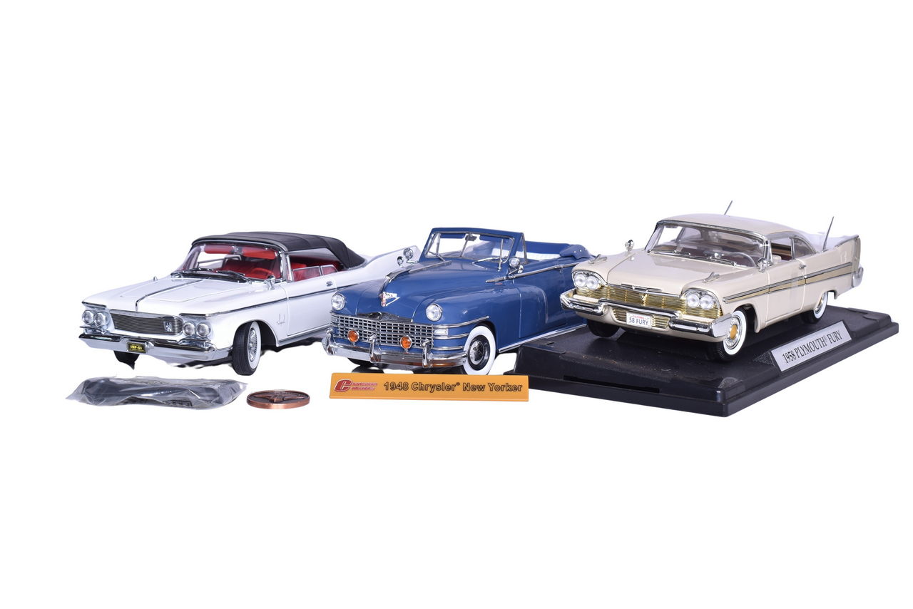 3105 - Three Signature Models / Motor Max 1:18 Die Cast 1940s/50s/60s Chrysler Plymouth, New Yorker, Imperial thumbnail