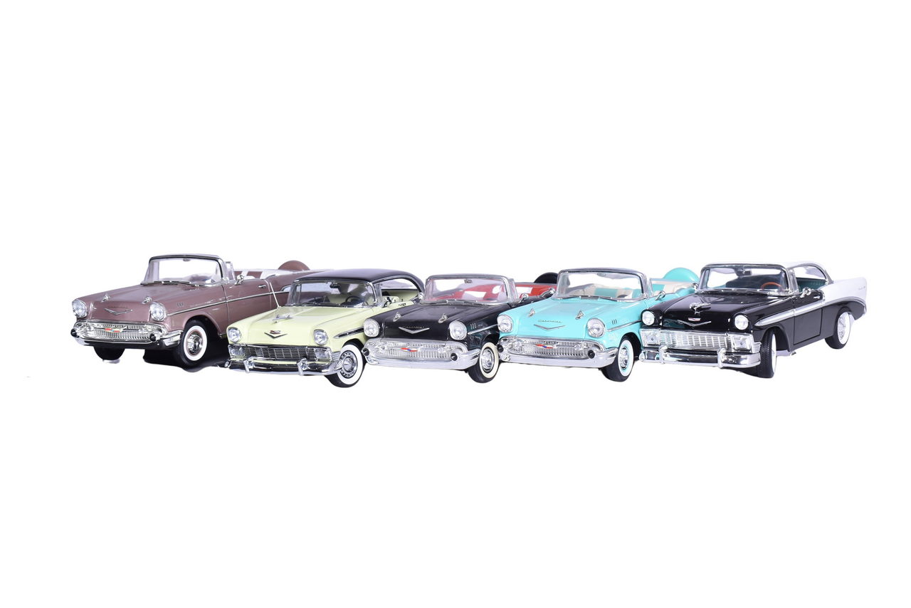 3154 - Five Road Signature, Precision Miniatures 1:18 Die Cast 1950s Chevy Bel Air Models thumbnail
