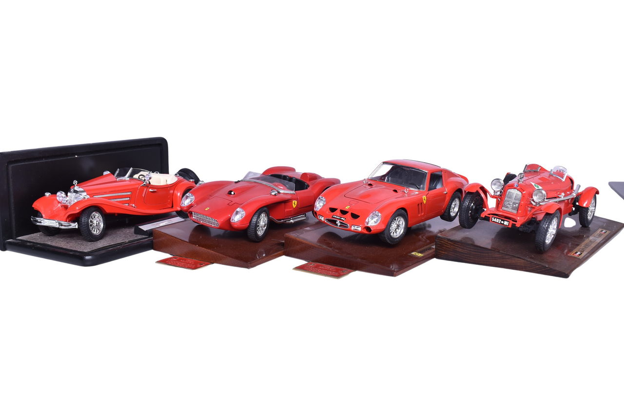 3181 - Four Burago 1:18 Die Cast Ferrari, Mercedes-Benz, Alfa Romeo Models thumbnail