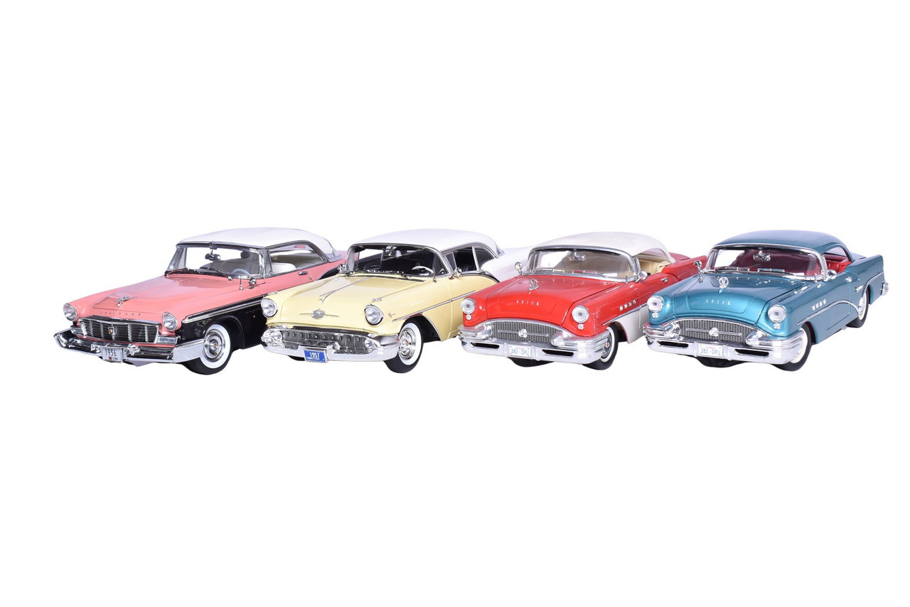 3194 - Four ACME and MIRA 1:18 1950s Die Cast Models - 1956 Chrysler New Yorker St. Regis, 1957 Oldsmobile Super 88, and 1955 Buick Century thumbnail
