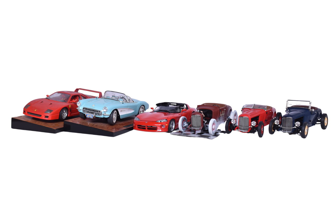 3201 - Six Durago, Die Cast Promotions 1:18 Models - 1957 Chevrolet Corvette, Dodge Viper RT/10, 1987 Ferrari F40, and Ford Hot Rod thumbnail
