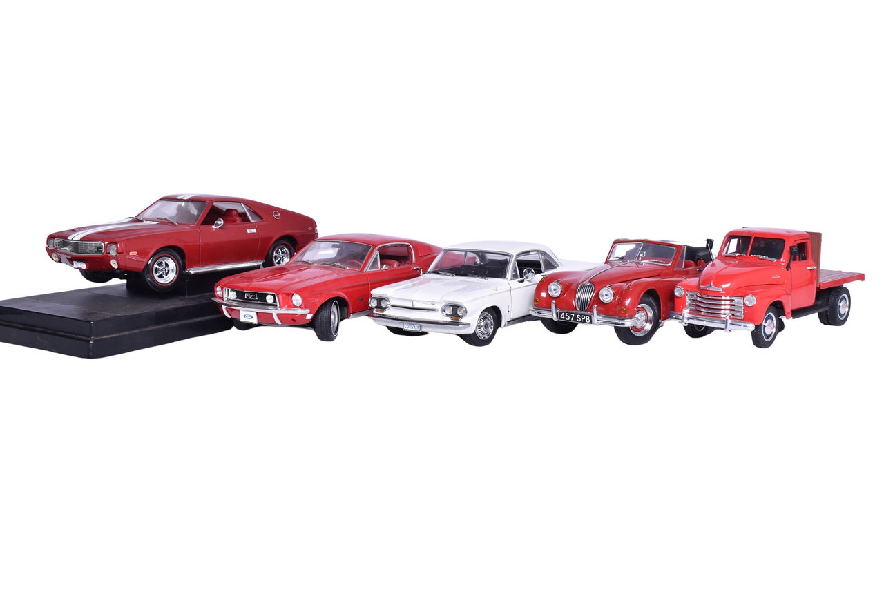 3209 - Five Mixed Die Cast Models - Sun Star 1963 Chevrolet Corvair, Jaguar XK, GreenLight Ford thumbnail