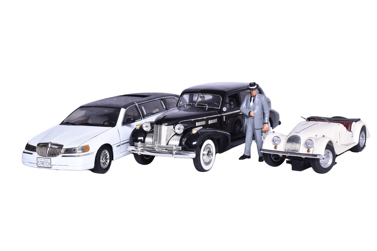 3228 - Three Sun Star, Kyosho, Jada 1:18 Die Cast Models - Cadillac Fleetwood, Lincoln Limo, Morgan thumbnail