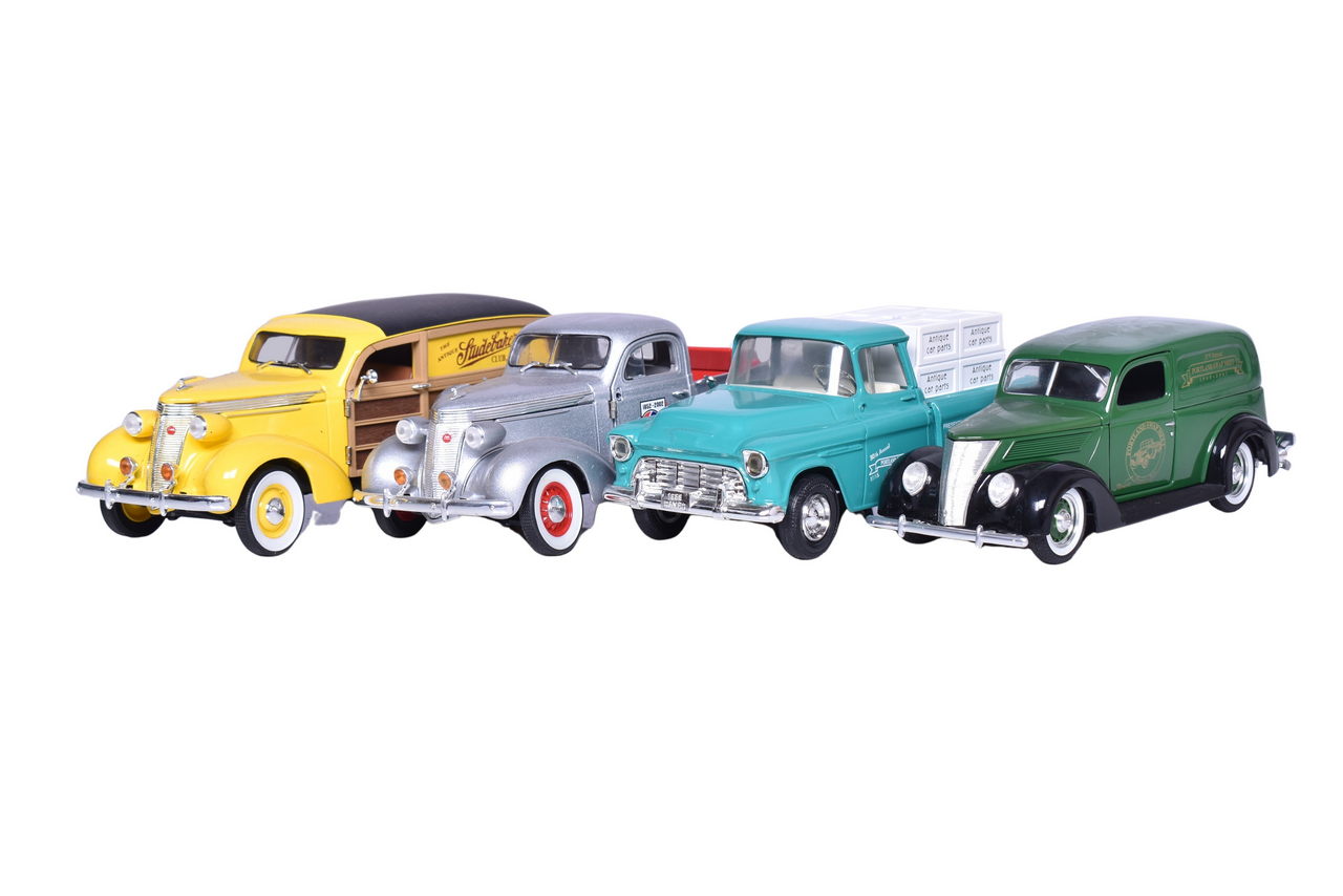 3278 - Four ERTL, Crown Premiums, SpecCast 1:24 Die Cast Model Coin Banks - Studebaker, Chevy Cameo, Ford thumbnail