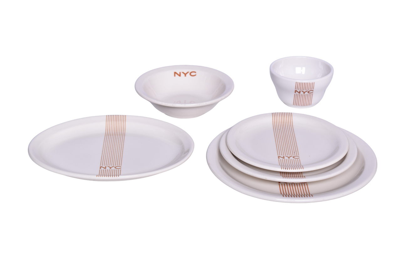 6003 - Six Pieces of New York Central Railroad China Mercury Plates, Oval Platter, Bowl, and Bouillon Cup thumbnail