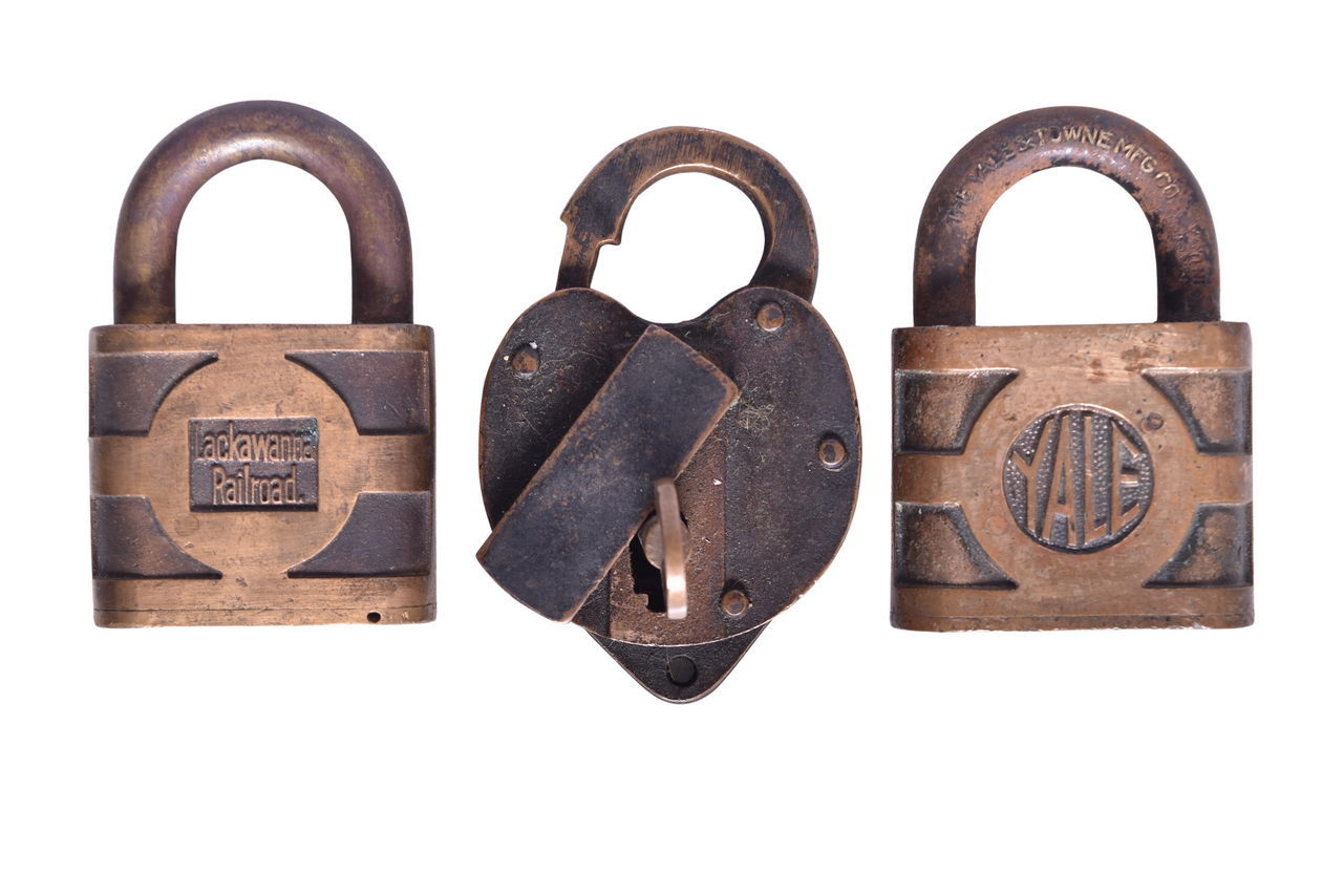 6004 - Three Brass Railroad Locks - Yale Lackawanna Railroad Lock thumbnail